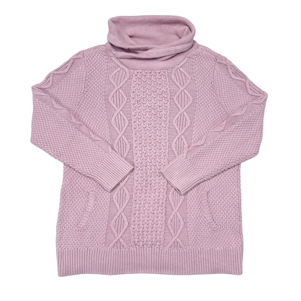 LL Bean Funnel Neck Cable Knit Sweater Womens Size Large Pink Pullover Outdoors